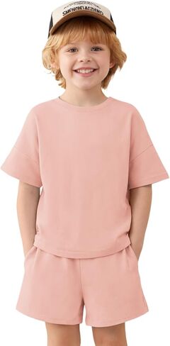 Haloumoning Toddler Baby Boy 2 Piece Outfits Kids Short Sleeve T-Shirts Elastic Waist Shorts Summer Clothing Sets 9M-8Y in Saudi Arabia