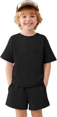 Haloumoning Toddler Baby Boy 2 Piece Outfits Kids Short Sleeve T-Shirts Elastic Waist Shorts Summer Clothing Sets 9M-8Y in Saudi Arabia