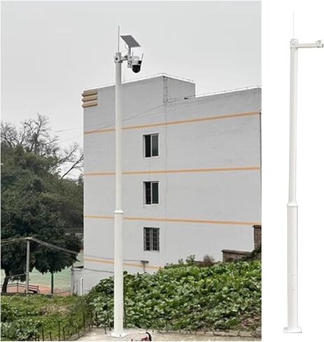 15.7" Lightning Rod White Surveillance Camera Pole with 11" Cross Arm - Ideal Camera Holder for Schools, Parking Lots, Malls, and Communities (14.8 ft, 3 Sects) in Saudi Arabia
