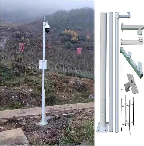 Outdoor Securi Camera Pole with Lightning Rod, 9.8ft Galvanized Steel Surveillance Post for Roadsides, Yards, and Parking Lots (2 Sects) in Saudi Arabia