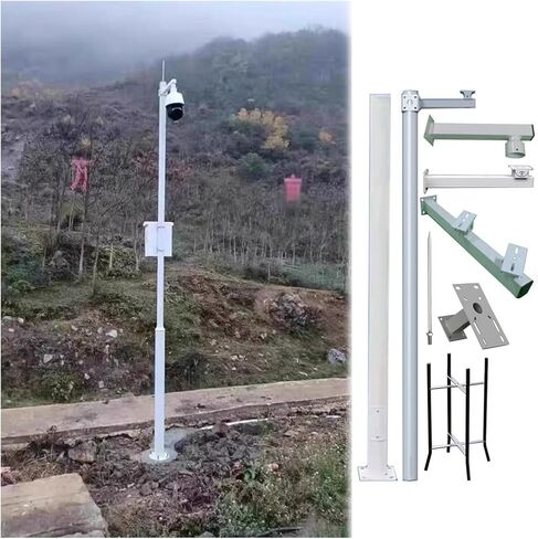 Outdoor Securi Camera Pole with Lightning Rod, 9.8ft Galvanized Steel Surveillance Post for Roadsides, Yards, and Parking Lots (2 Sects) in Saudi Arabia