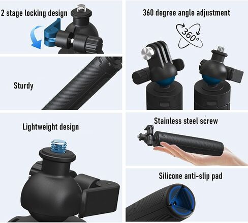 Action Camera Selfie Stick Tripod, 360 Degree Rotatable Ball Head Adjustable Lengths with Reinforced Aluminum Alloy Stand Body for 3 Action 6 X5 X4 Cameras in Kuwait