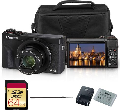 حزمة الكاميرا الرقمية Canon PowerShot G7 X Mark III | مستشعر 20.1 ميجابكسل مقاس 1 بوصة، زووم بصري 4.2X، فيديو بدقة 4K UHD، واي فاي وبلوتوث | كاميرا مدونات فيديو وسفر مع حقيبة وبطاقة سعة 64 جيجابايت in Kuwait