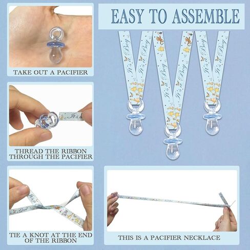 Winnie Baby Shower Pacifiers Necklace, It’s a Boy Baby Shower Favors, 30 Blue Acrylic Pacifier with Blue-Ribbon Printed It’s a Boy, Pooh Pacifier Necklace Gifts, Baby Shower Party Decorations in Kuwait