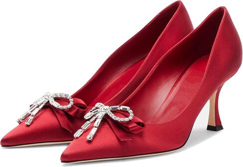 Women's Pointed Toe Pumps with Crystal Rhinestone Bow Closed Toe High Kitten Heels with Stilettos Slip On Evening Wedding Party Prom Dress Shoes in Saudi Arabia