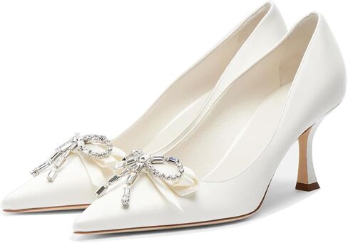 Women's Pointed Toe Pumps with Crystal Rhinestone Bow Closed Toe High Kitten Heels with Stilettos Slip On Evening Wedding Party Prom Dress Shoes in Saudi Arabia