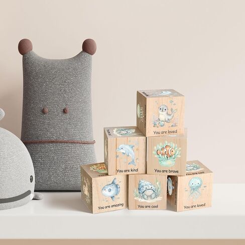6 قطع من مكعبات الأطفال، ديكور حضانة Ocean Woodland للفتيات والفتيان، ديكور رف بألوان مائية لغرفة الأطفال، ديكور رف خشبي كبير الحجم لغرفة نوم الأطفال، هدايا لغرفة اللعب، مقاس 2.4x2.4 بوصة in Kuwait