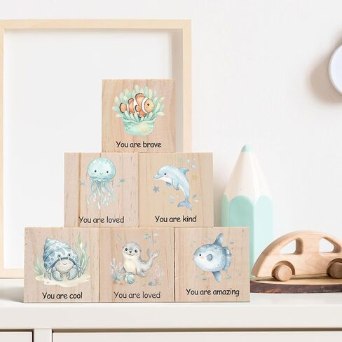 6 قطع من مكعبات الأطفال، ديكور حضانة Ocean Woodland للفتيات والفتيان، ديكور رف بألوان مائية لغرفة الأطفال، ديكور رف خشبي كبير الحجم لغرفة نوم الأطفال، هدايا لغرفة اللعب، مقاس 2.4x2.4 بوصة in Kuwait