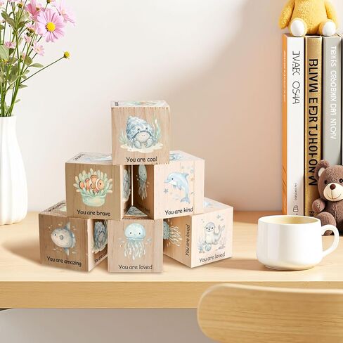 6 قطع من مكعبات الأطفال، ديكور حضانة Ocean Woodland للفتيات والفتيان، ديكور رف بألوان مائية لغرفة الأطفال، ديكور رف خشبي كبير الحجم لغرفة نوم الأطفال، هدايا لغرفة اللعب، مقاس 2.4x2.4 بوصة in Kuwait
