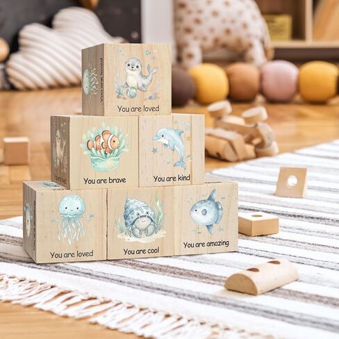 6 قطع من مكعبات الأطفال، ديكور حضانة Ocean Woodland للفتيات والفتيان، ديكور رف بألوان مائية لغرفة الأطفال، ديكور رف خشبي كبير الحجم لغرفة نوم الأطفال، هدايا لغرفة اللعب، مقاس 2.4x2.4 بوصة in Kuwait