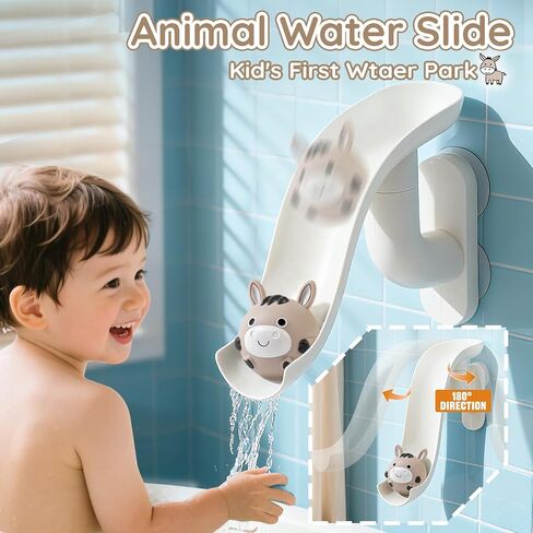 No-Hole Farm Bath Toys for Toddlers 1-3 | Slide, Basketball Hoop & 6 Animal Set | Easy to Clean & Dry Bathtub Play Gifts for Boys Girls in Kuwait