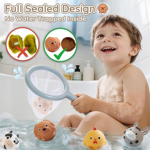 No-Hole Farm Bath Toys for Toddlers 1-3 | Slide, Basketball Hoop & 6 Animal Set | Easy to Clean & Dry Bathtub Play Gifts for Boys Girls in Kuwait