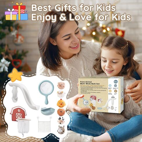 No-Hole Farm Bath Toys for Toddlers 1-3 | Slide, Basketball Hoop & 6 Animal Set | Easy to Clean & Dry Bathtub Play Gifts for Boys Girls in Kuwait