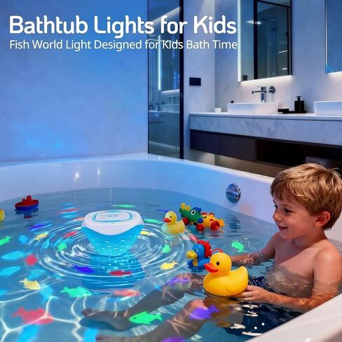 cambk Waterproof Bathtub Light for Kids, Battery Operated Fish Bath Lights for Tub & Bath Time, Color Changing Mood Lighting with Fish World Light Show in Kuwait