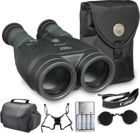 Canon 15x50 عبارة عن حزمة مناظير مثبتة للصور في جميع الأحوال الجوية | تكبير 15x، تثبيت بصري للصورة ومقاومة للطقس | للحياة البرية والخارجية (4625A002) + حزام الأمان + حقيبة السفر + المزيد in Kuwait