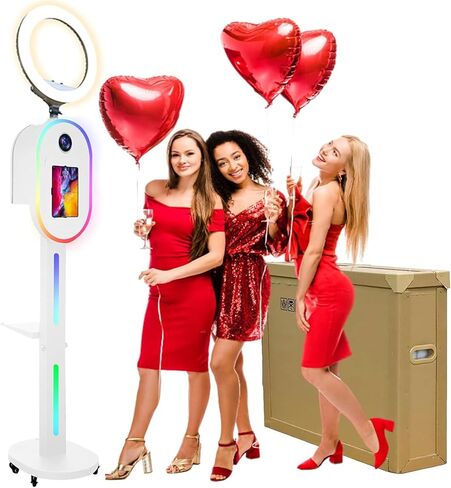 كشك الصور لجهاز iPad 10.2 بوصة 10.9 بوصة 11 بوصة 12.9 بوصة 13 بوصة للكاميرا Dualuse Selfie Station Shell Stand APP التحكم RGB Ring Light Music Sync Light Box Photobooth Machine مع حافظة طيران للتأجير in Kuwait