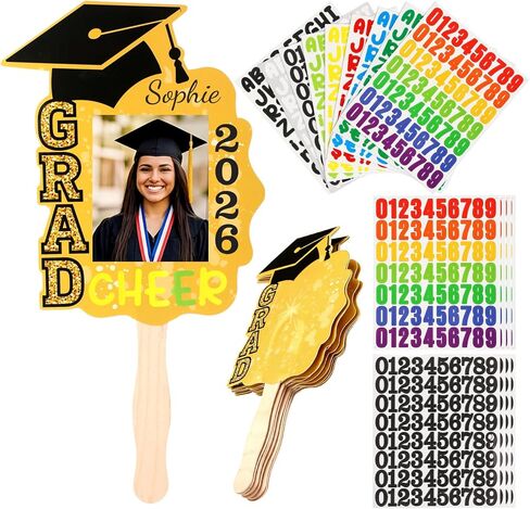 12 Pcs Graduation DIY Paper Fans Handheld Set Grad Face Fans with Number Alphabet Stickers Class of 2026 Grad Photo Props for Graduates Gifts Graduation Party Souvenirs Supplies in Kuwait