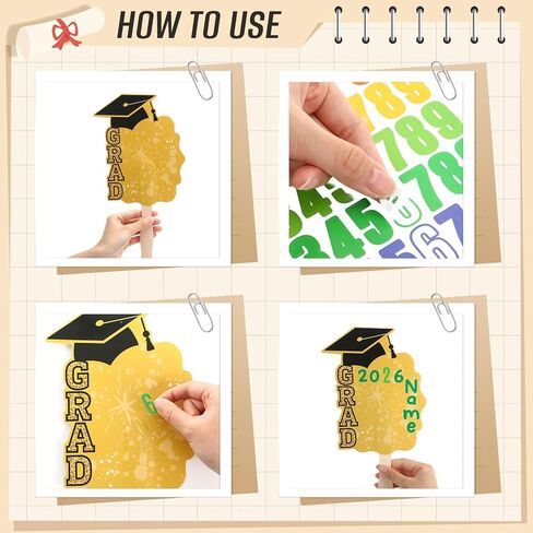 12 Pcs Graduation DIY Paper Fans Handheld Set Grad Face Fans with Number Alphabet Stickers Class of 2026 Grad Photo Props for Graduates Gifts Graduation Party Souvenirs Supplies in Kuwait