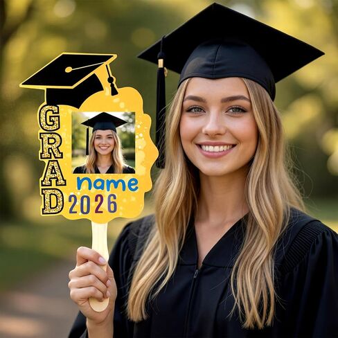 12 Pcs Graduation DIY Paper Fans Handheld Set Grad Face Fans with Number Alphabet Stickers Class of 2026 Grad Photo Props for Graduates Gifts Graduation Party Souvenirs Supplies in Kuwait
