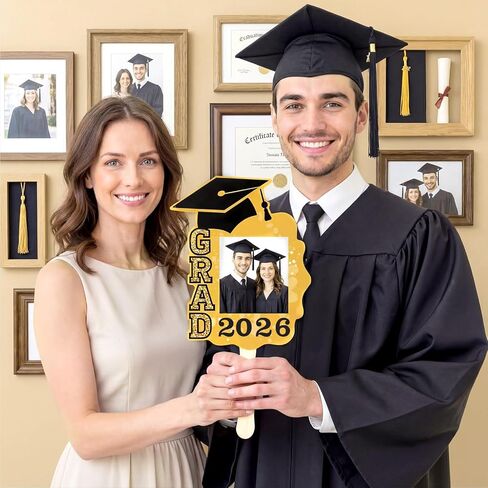 12 Pcs Graduation DIY Paper Fans Handheld Set Grad Face Fans with Number Alphabet Stickers Class of 2026 Grad Photo Props for Graduates Gifts Graduation Party Souvenirs Supplies in Kuwait