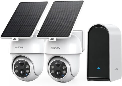 ANSQUE Security Cameras Wireless Outdoor Home System, 6 Camera Kit, No Subscription Fees, Solar Powered, Local Storage, 365-Day Battery Life, 360°PTZ Surveillance, Auto Tracking, 2K Color Night Vision in Saudi Arabia