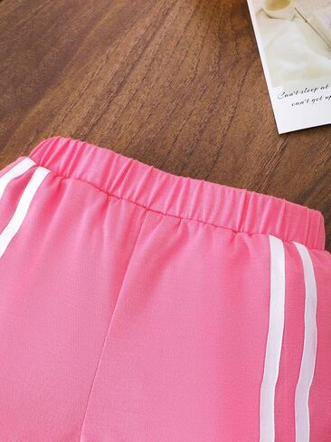طقم تي شيرت وشورت مخطط للفتيات الصغيرات بفيونكة وردية - ملابس بيضاء للأطفال الصغار من عمر 6 أشهر إلى 3 سنوات ملابس صيفية غير رسمية in Kuwait
