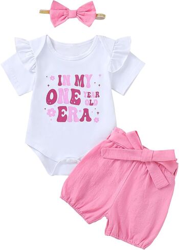 Baby Girl 1st Birthday Outfit Infant First Birthday Clothes In My One Year Old Era Short Sets in Saudi Arabia