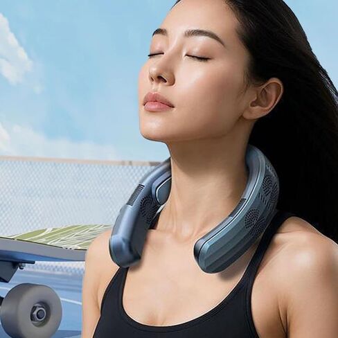 Rechargeable Neck Fan USB Neck Fan Wearable Semiconductor Heating Cooling 3 Speeds Silent Design 10000mAh Battery with Fast Charging for Travel Beach Cycling Camping (Navy Blue) in Saudi Arabia
