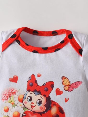 Kulcerry 3PCS Infant Baby Girl Clothes Summer Short Sleeve Cartoon Ladybug Bodysuit Shorts Headband Outfits Set in Kuwait