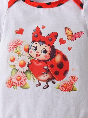 Kulcerry 3PCS Infant Baby Girl Clothes Summer Short Sleeve Cartoon Ladybug Bodysuit Shorts Headband Outfits Set in Kuwait