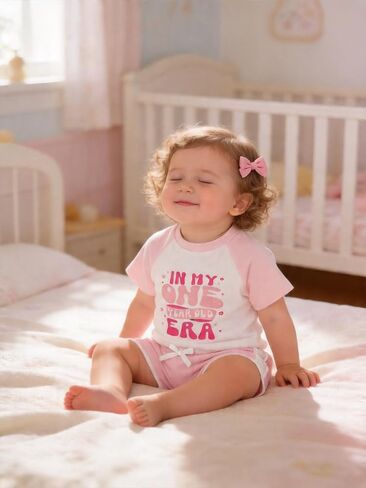 Baby Girl First Birthday outfit Gifts In My One Year Old Era 1st Birthday Summer Short Clothes + Shorts Set in Kuwait
