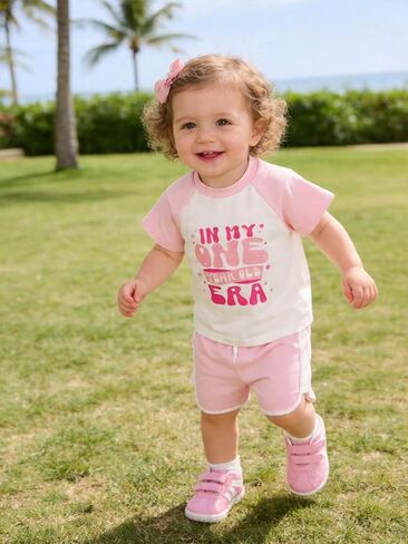 Baby Girl First Birthday outfit Gifts In My One Year Old Era 1st Birthday Summer Short Clothes + Shorts Set in Kuwait