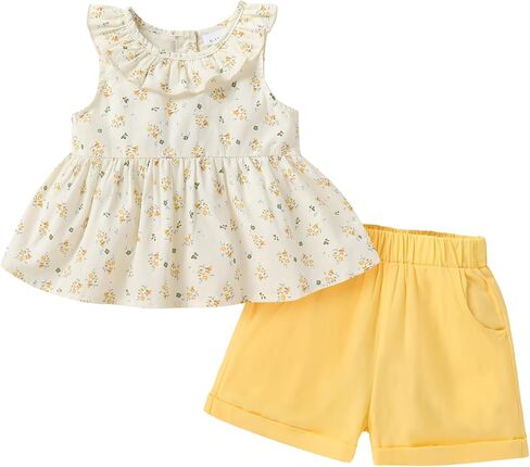 Happy Town Toddler Baby Girl Clothes Summer Sleeveless Ruffle Plaid Top Casual Shorts Set Cute 2pcs Outfits in Kuwait