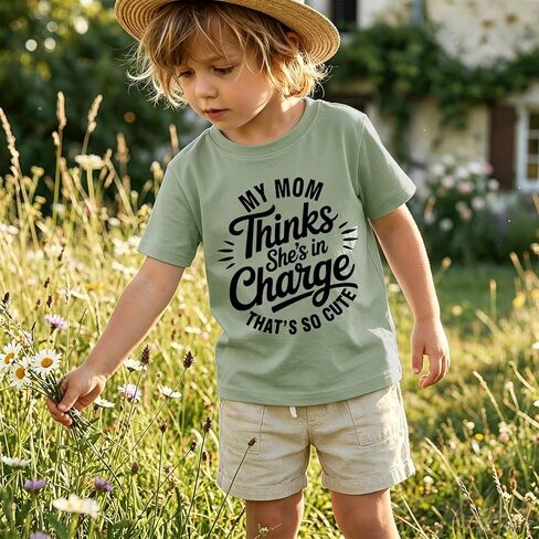 BOUTIKOME Toddler Boys Mother's Day Shirt My Mom Thinks She's in Charge That's So Cute Tshirt Funny Mama's Boy Outft Top 2-8Y in Saudi Arabia