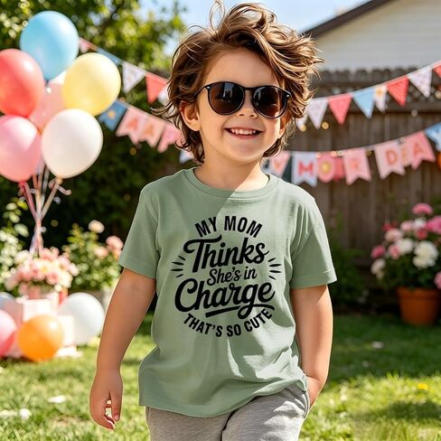 BOUTIKOME Toddler Boys Mother's Day Shirt My Mom Thinks She's in Charge That's So Cute Tshirt Funny Mama's Boy Outft Top 2-8Y in Saudi Arabia
