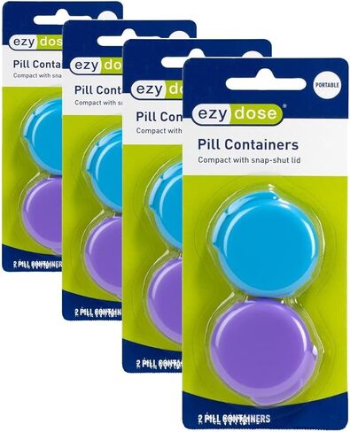 EZY DOSE Fashion Daily Round, Portable On-The-Go Pocket Pharmacy, Pill Box, Organizer and Vitamin Containers, Snap Shut Lids, Perfect For Traveling, Color May Vary in Kuwait