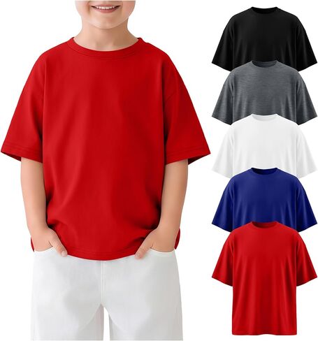 Oakgarden 5 Pack Toddler Boys T-Shirts Summer Short Sleeve Tops Crewneck Everyday Wear Shirts Athletic Loose Fit Tees in Kuwait