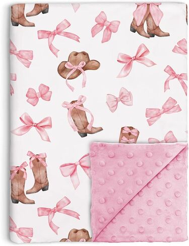 Coquette Boots Bows Baby بطانية للفتيات، طبقة مزدوجة ناعمة من Minky مع دعم منقط، حضانة أطفال صغيرة ذات طابع راعية البقر الغربية، سرير أطفال حديثي الولادة، بطانيات استقبال، 30 بوصة × 40 بوصة in Kuwait