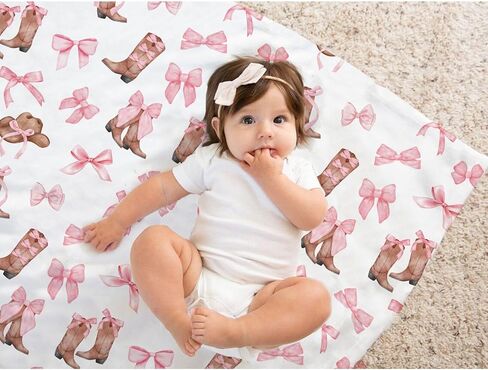 Coquette Boots Bows Baby بطانية للفتيات، طبقة مزدوجة ناعمة من Minky مع دعم منقط، حضانة أطفال صغيرة ذات طابع راعية البقر الغربية، سرير أطفال حديثي الولادة، بطانيات استقبال، 30 بوصة × 40 بوصة in Kuwait