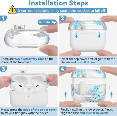 حافظة لجهاز AirPods Pro 2 لطيفة مع قفل، غطاء حافظة ناعم وشفاف على شكل زهور لهاتف Apple AirPods Pro الجيل الثاني/الأول للنساء البنات مع حلقة سلسلة مفاتيح، مع حامل الهاتف ومجموعة التنظيف - زهرة زرقاء in Kuwait