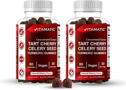 Vitamatic 2 Pack Tart Cherry with Celery Seed Gummies - 2400 mg Serving - Powerful Uric Acid Cleanse for Joint Comfort, Healthy Sleep Cycles & Muscle Recovery in Saudi Arabia