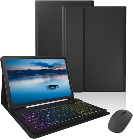 حافظة لوحة مفاتيح لجهاز iPad (A16) الجيل الحادي عشر/العاشر (2025/2022) مقاس 11 بوصة - 7 ألوان بإضاءة خلفية، حافظة لوحة مفاتيح بلوتوث لاسلكية قابلة للفصل رفيعة وخفيفة مع حامل قلم رصاص مدمج مع ماوس. (7 C وردي) in Kuwait