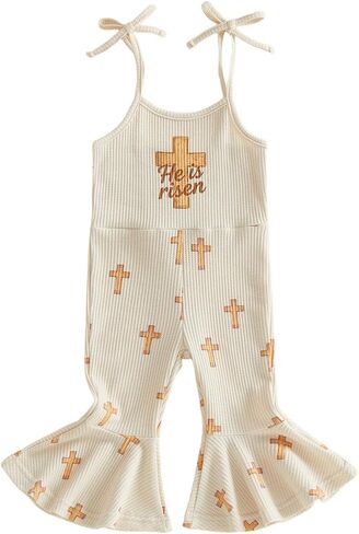 Kupretty Toddler Girl Overalls Baby Girl Summer Clothes Sleeveless Bell-Bottom One Piece Romper Jumpsuit Pants Cute Outfit in Saudi Arabia
