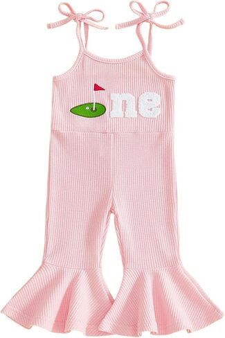 Kupretty Toddler Girl Overalls Baby Girl Summer Clothes Sleeveless Bell-Bottom One Piece Romper Jumpsuit Pants Cute Outfit in Saudi Arabia
