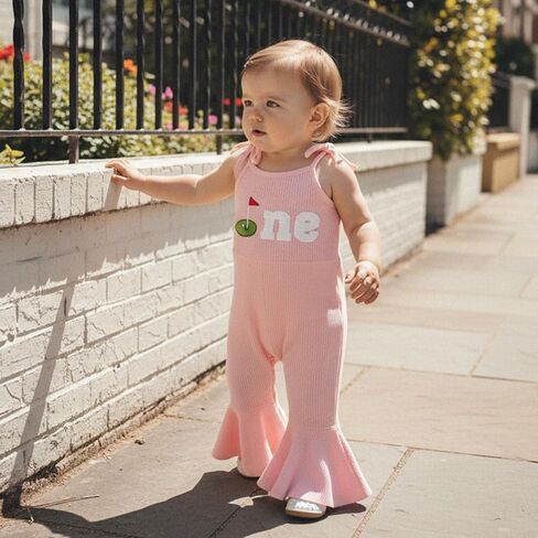 Kupretty Toddler Girl Overalls Baby Girl Summer Clothes Sleeveless Bell-Bottom One Piece Romper Jumpsuit Pants Cute Outfit in Saudi Arabia