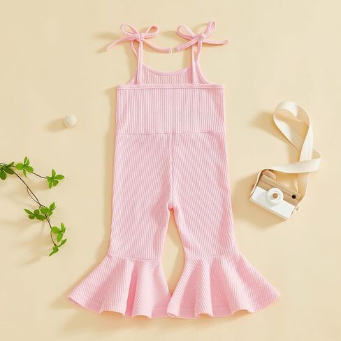 Kupretty Toddler Girl Overalls Baby Girl Summer Clothes Sleeveless Bell-Bottom One Piece Romper Jumpsuit Pants Cute Outfit in Saudi Arabia