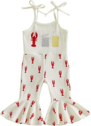 Kupretty Toddler Girl Overalls Baby Girl Summer Clothes Sleeveless Bell-Bottom One Piece Romper Jumpsuit Pants Cute Outfit in Saudi Arabia