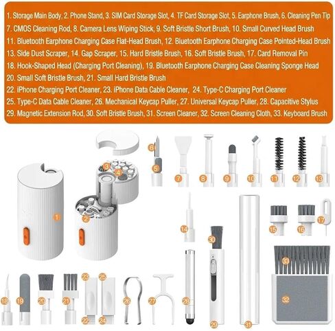 33-in-1 Electronics Cleaning Kit, Magnetic Keyboard Cleaner and Phone Cleaning Tool, Multi-Functional Screen Laptop Earbud Cleaner for iPhone AirPods PC Monitor Camera Lens(White) in Kuwait