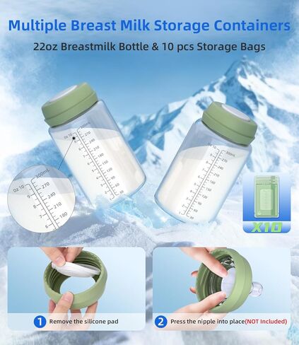 22oz Stainless Steel Breastmilk Cooler - 24Hrs Portable Breast Milk Chiller for Travel, Includes 2 BPA-Free Baby Bottles &10 Storage Bags, Leakproof Thermal Container for Working Moms, Green in Kuwait