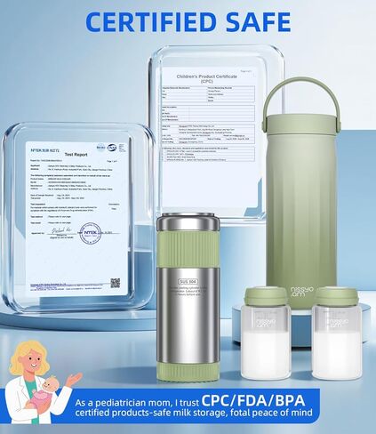 22oz Stainless Steel Breastmilk Cooler - 24Hrs Portable Breast Milk Chiller for Travel, Includes 2 BPA-Free Baby Bottles &10 Storage Bags, Leakproof Thermal Container for Working Moms, Green in Kuwait